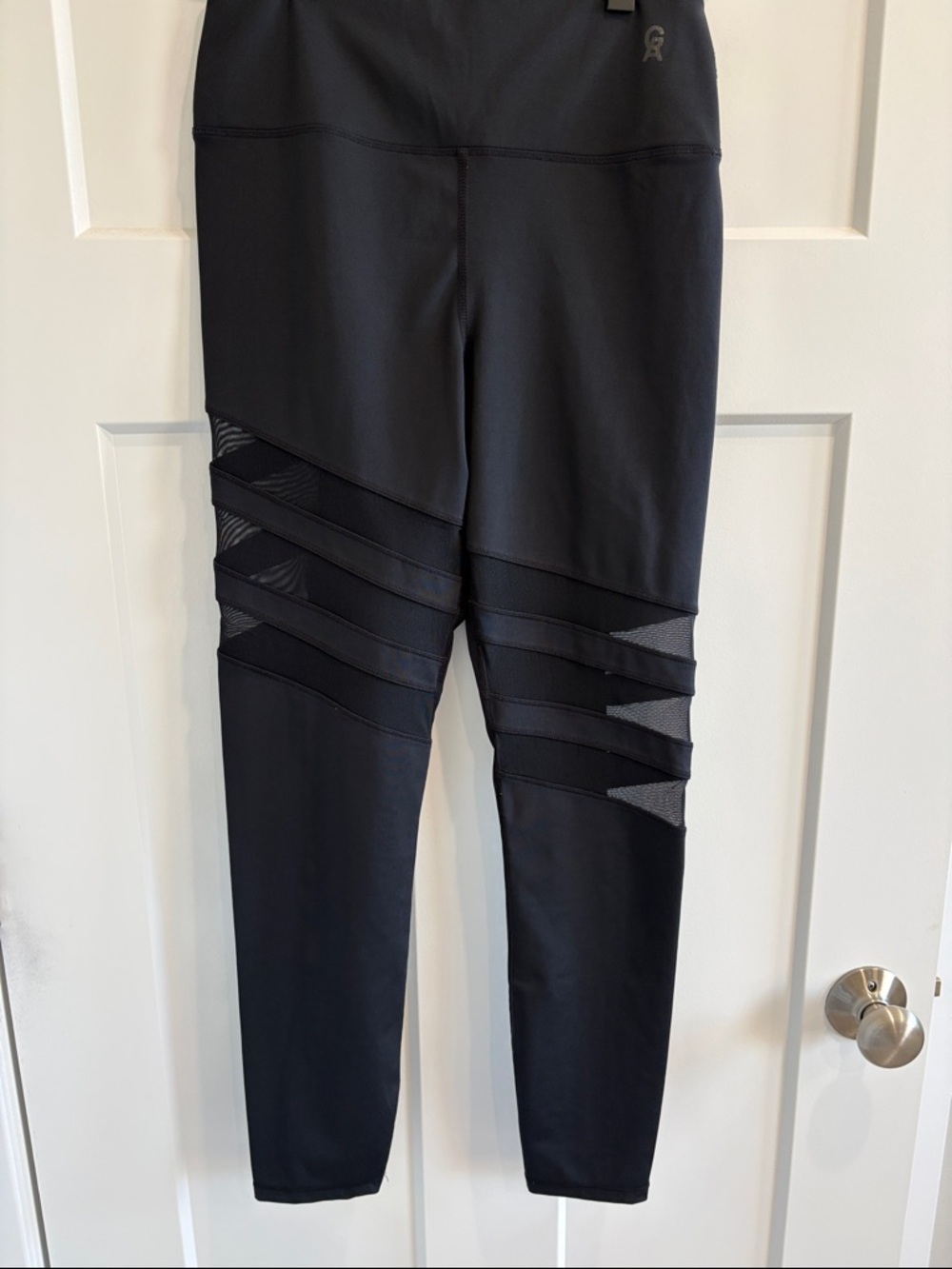 Good American Black Mesh Paneled High-Rise Leggings